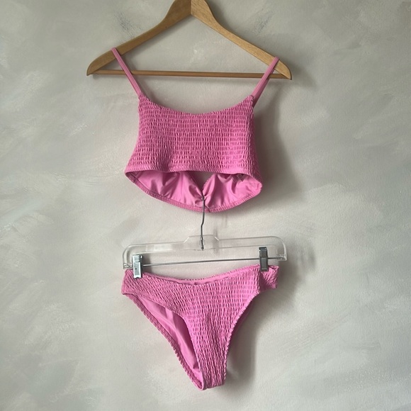 Mosmann Australia Havana Ribbed / Smocked Bikini, barbie pink , sz L - Picture 1 of 11